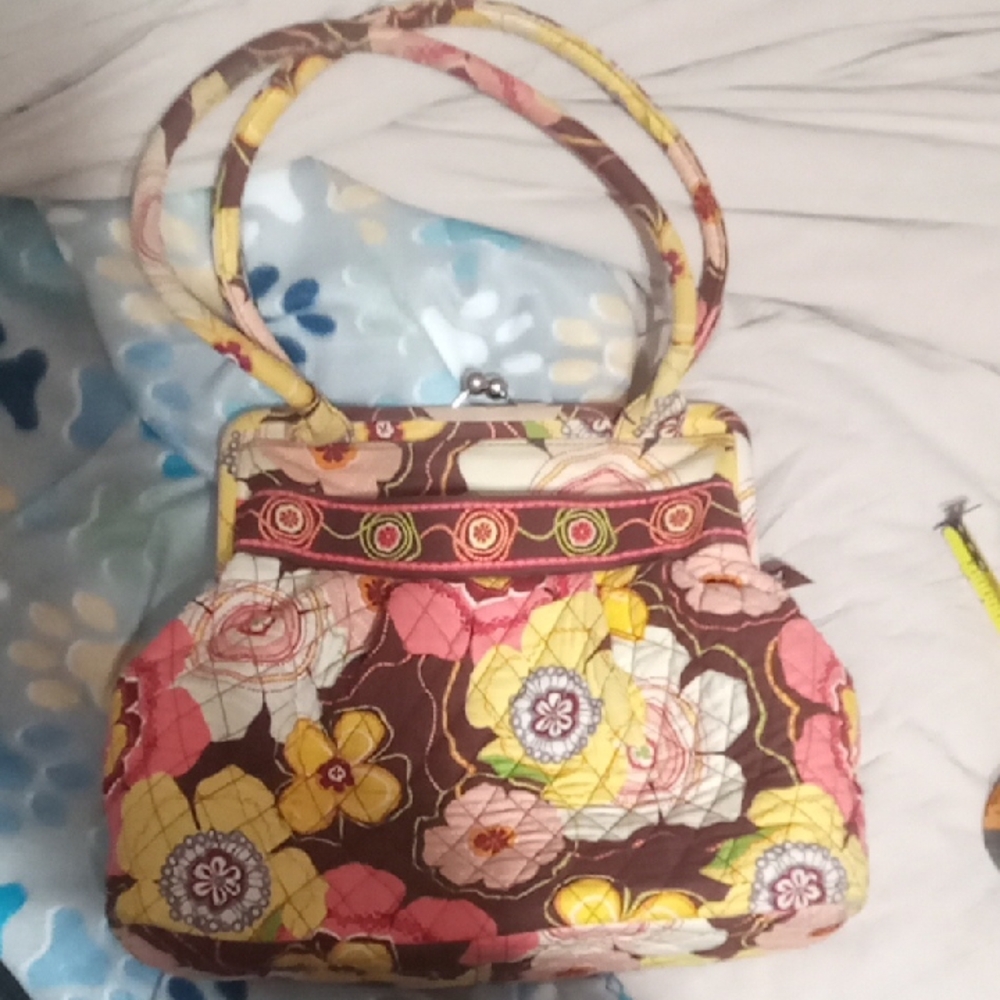 Vera Bradley Alice Buttercup Floral Kiss Lock Satchel Bag Purse